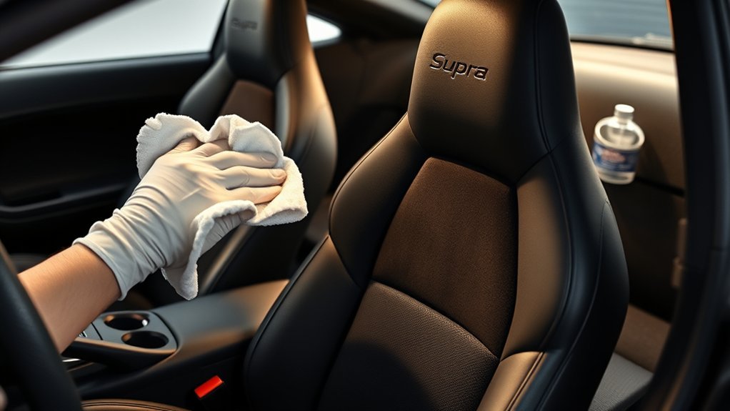 Brushing and cleaning Toyota Supra Alcantara seat surfaces