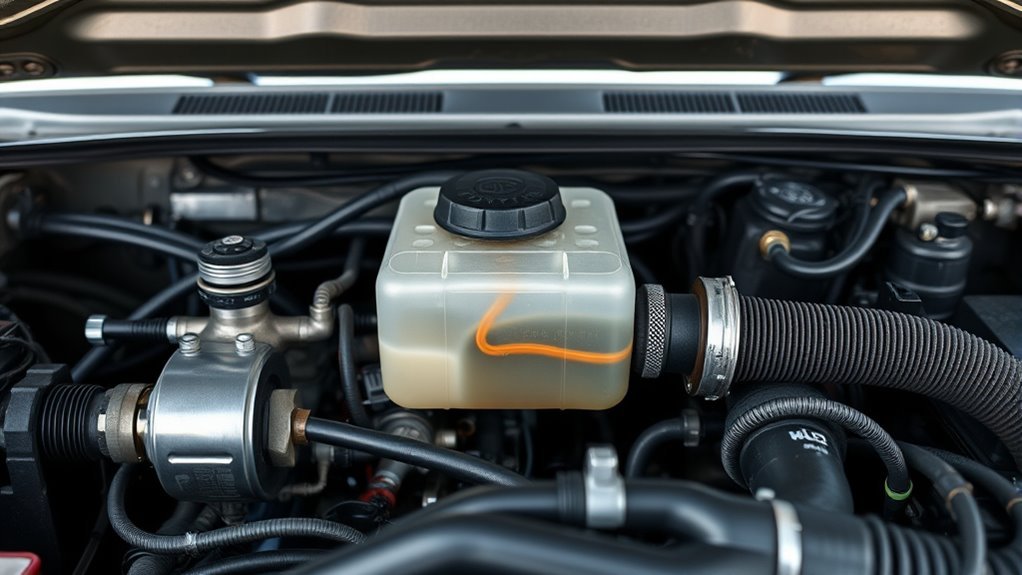 Toyota Land Cruiser brake fluid reservoir location in the engine bay