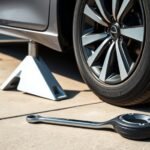 changing tire with tools