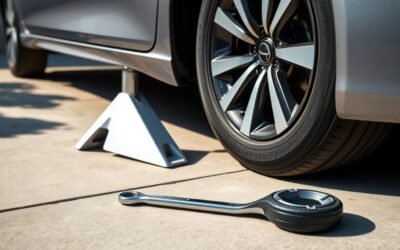 changing tire with tools