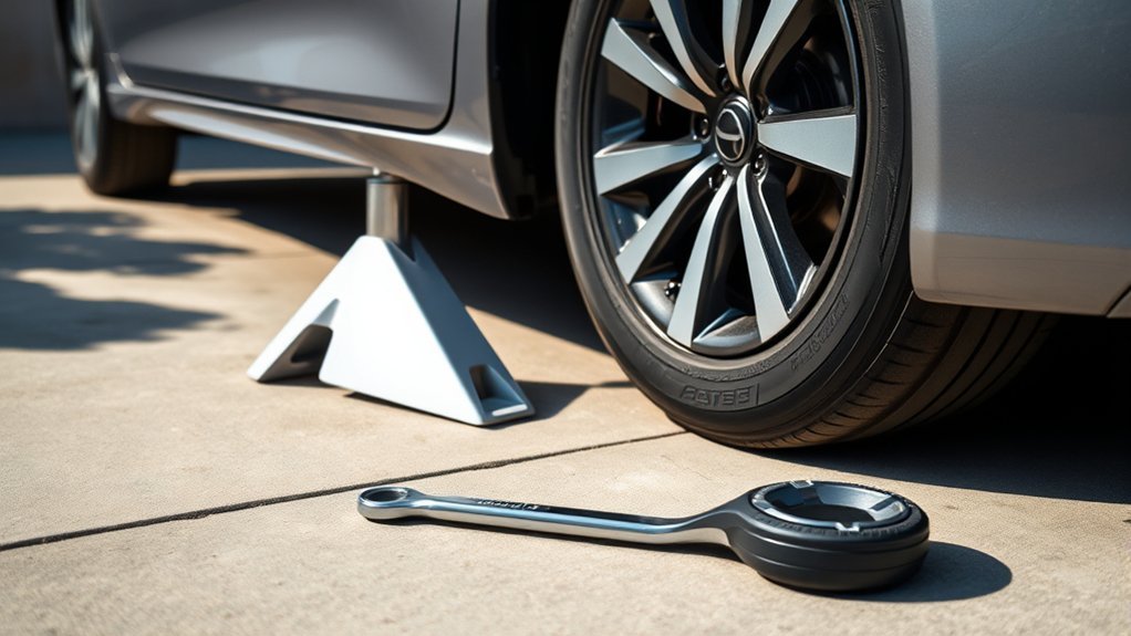 changing tire with tools