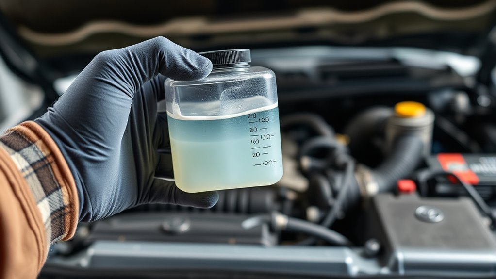 Checking the cold coolant level in a Toyota Land Cruiser reservoir