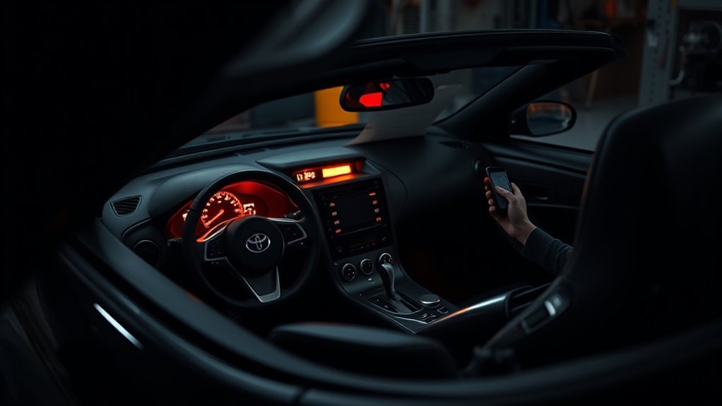 Toyota Supra check engine warning light on the instrument panel