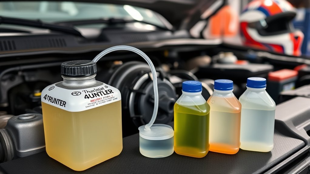 DOT 3 and DOT 4 brake fluid bottles for Toyota 4Runner maintenance