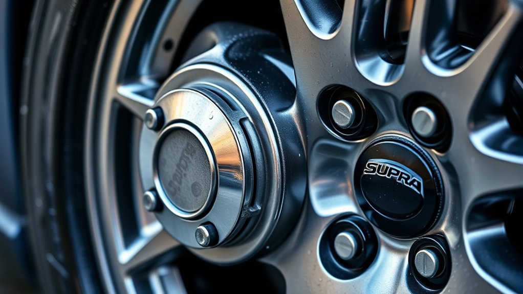 Cleaning a painted Toyota Supra brake caliper with a soft detailing brush