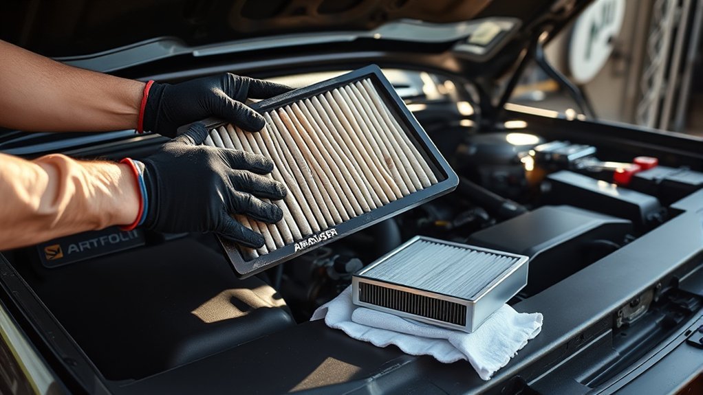 Replacing a Land Cruiser engine air filter and checking that the new filter matches the old one