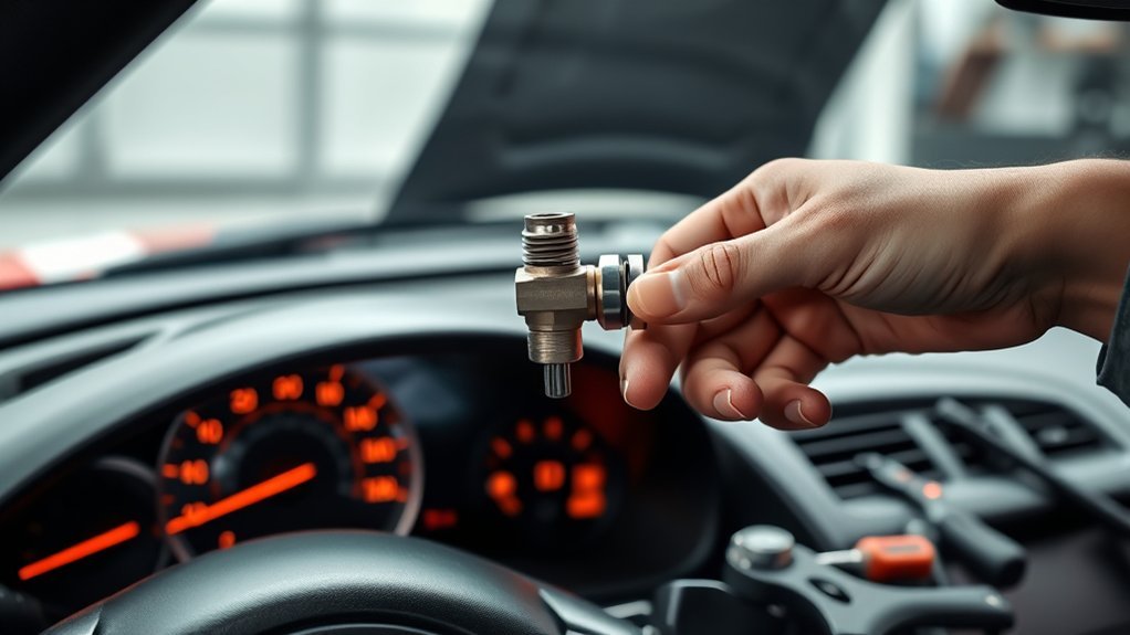 Mechanic testing a Toyota Supra oil pressure sender with a digital multimeter