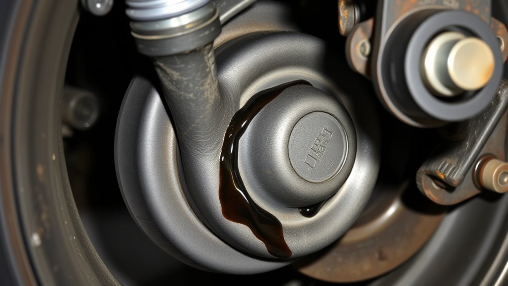 Comparing inner and outer CV boot grease leaks on a front-wheel-drive axle shaft