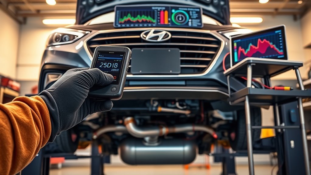 OBD-II scan tool diagnosing Hyundai Sonata P0420 catalytic converter code