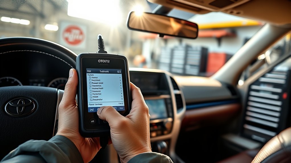 OBD2 scanner displaying Toyota Land Cruiser diagnostic trouble codes