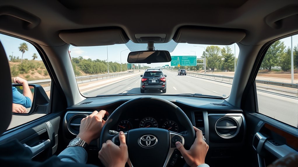 Driver watching the road while using Toyota 4Runner Dynamic Radar Cruise Control