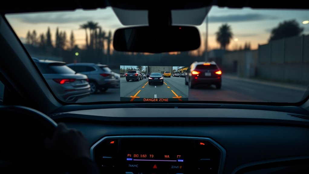 Hyundai Sonata Rear Cross-Traffic Alert radar scanning for approaching cars while backing out of a parking space
