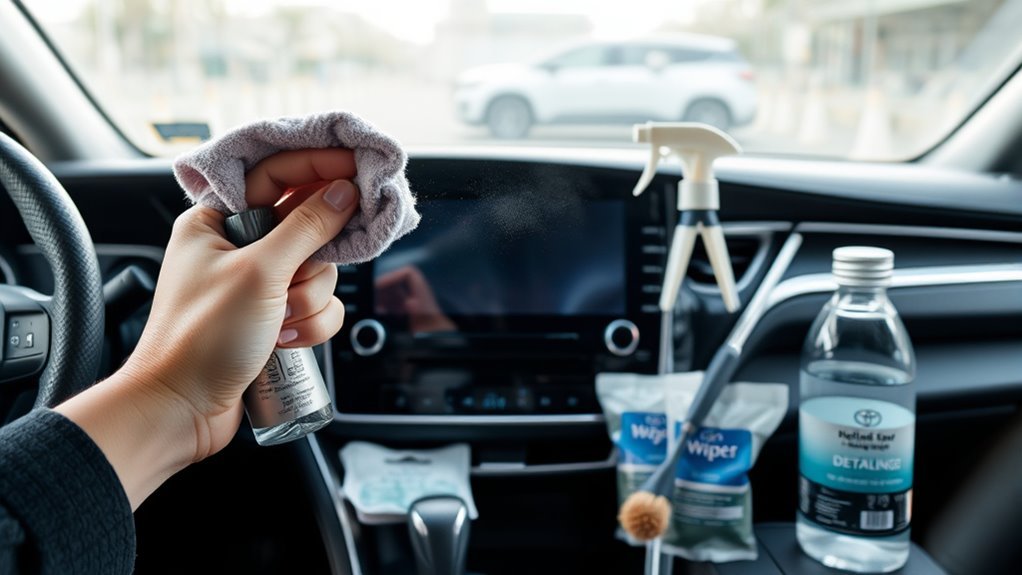 essential cleaning supplies gathered