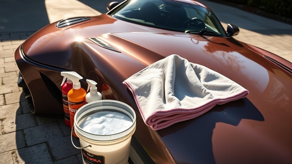 Toyota Supra wash products with mitts, shampoo, and microfiber towels