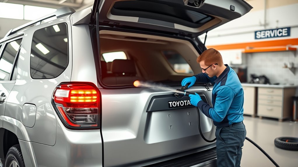 Stop driving and arrange professional service when a Toyota 4Runner leaks fuel