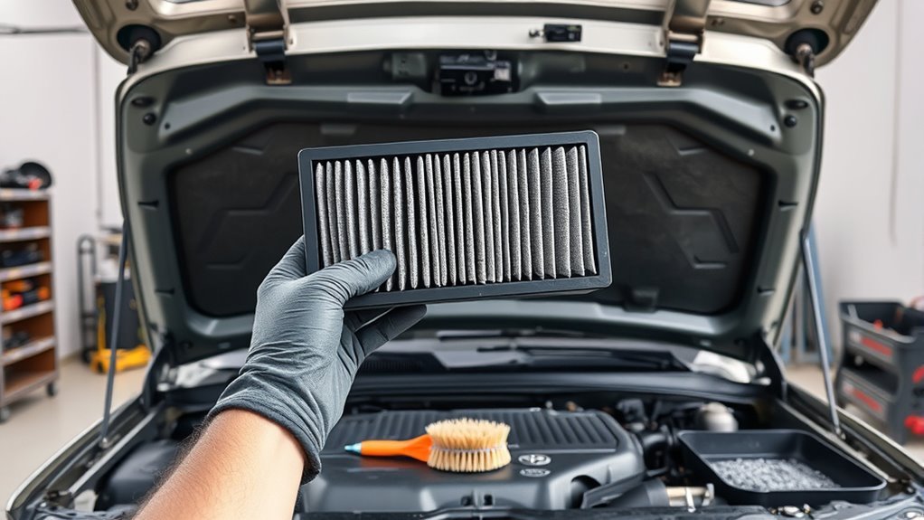 Inspecting a Toyota Land Cruiser engine air filter for dust and damage
