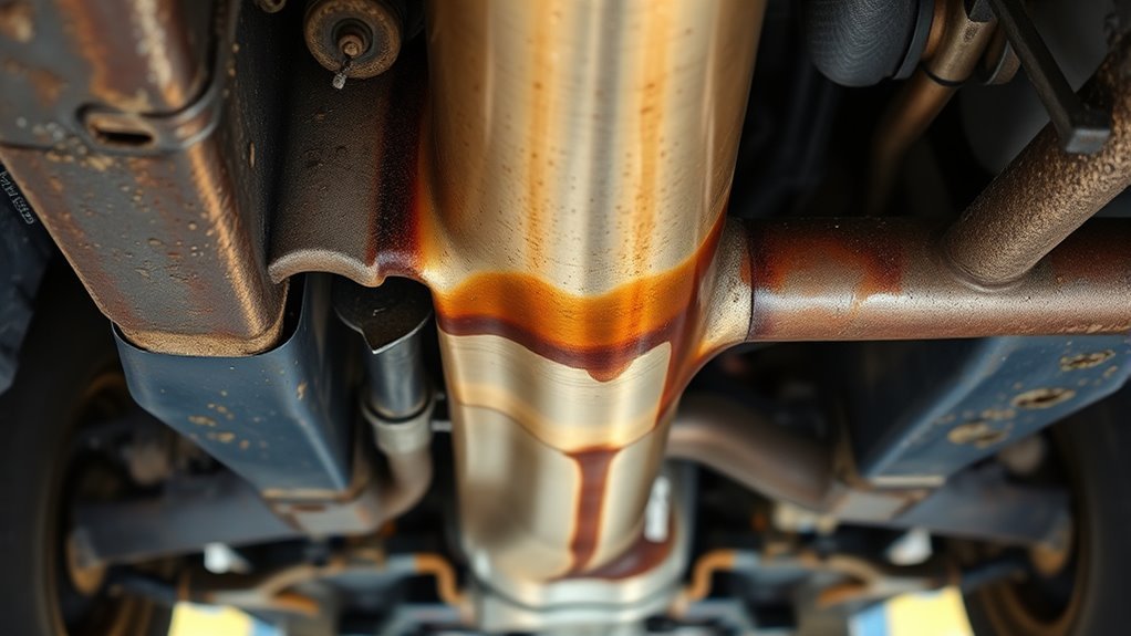 inspection of fluid leaks burning on Toyota 4Runner exhaust parts