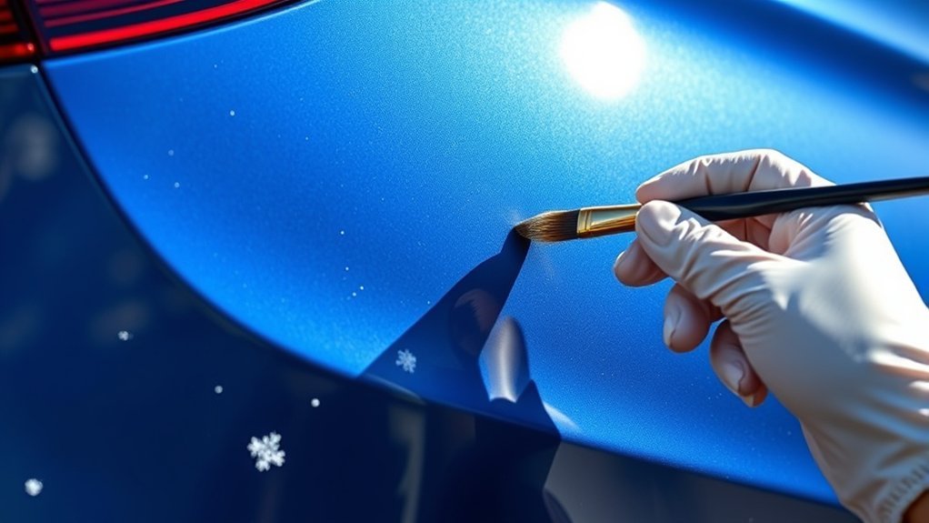Inspecting and repairing paint chips to prevent rust on a Hyundai Sonata