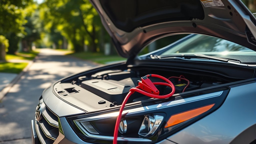 Hyundai Sonata jump-start preparation during a roadside battery emergency