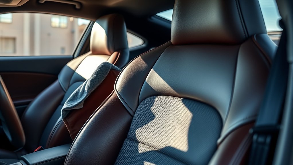 Cleaning leather, synthetic, Alcantara-style, and fabric seats in a Toyota Supra