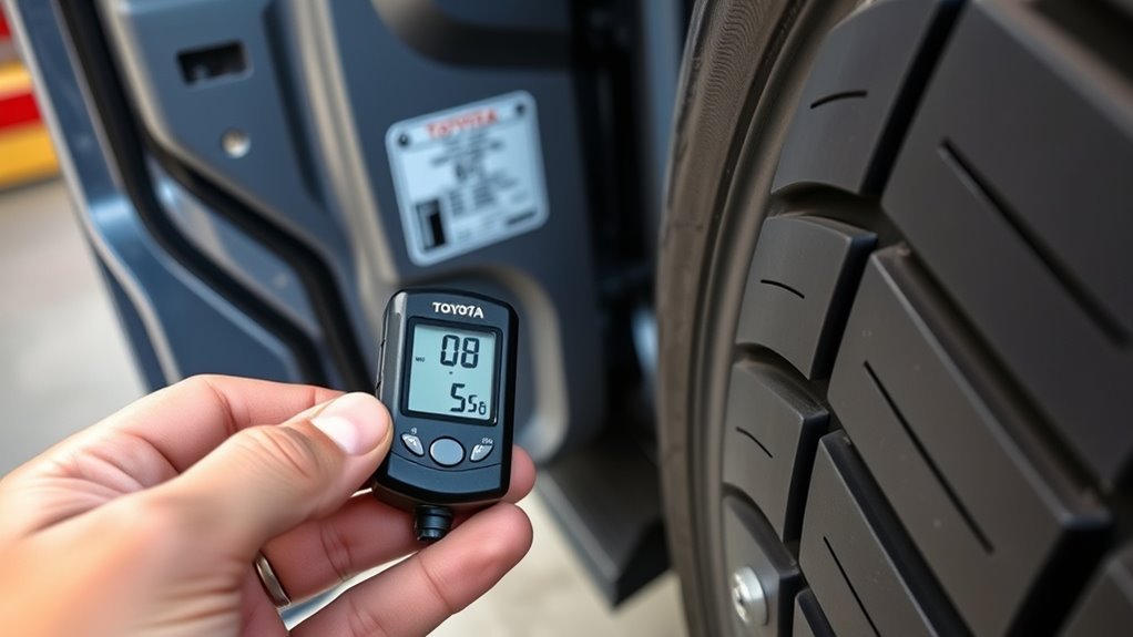 Checking the Toyota 4Runner door-label tire pressure with a gauge
