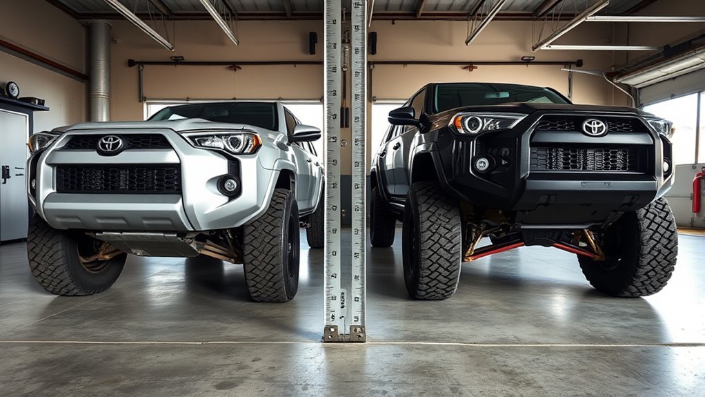 Measuring 5th-gen Toyota 4Runner hub-to-fender ride height with a tape measure
