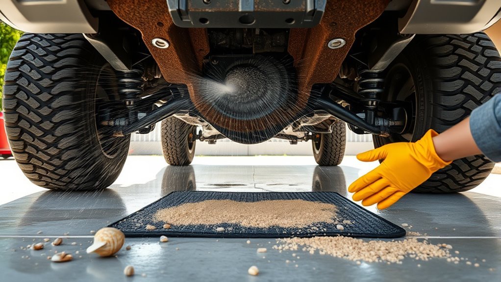 Toyota 4Runner undercarriage rinse and inspection after beach driving
