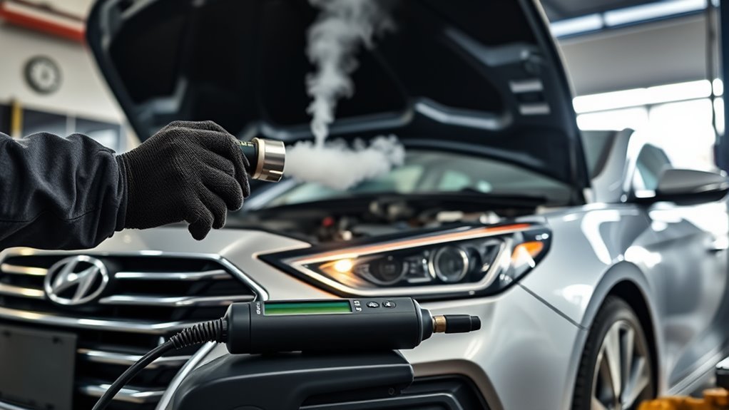 Technician performing an EVAP smoke test