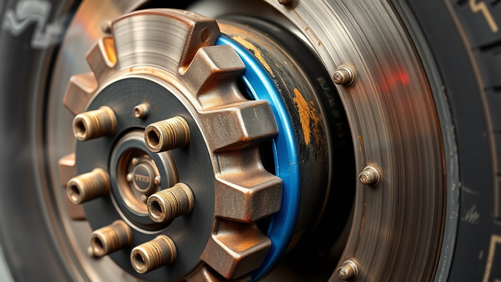 Toyota 4Runner front wheel and brake rotor showing heat damage from a sticking caliper
