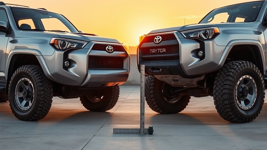 Stock versus lifted 5th-gen Toyota 4Runner hub-to-fender measurement comparison