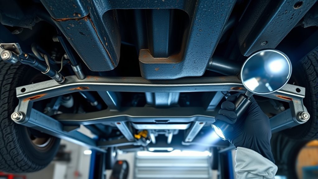 Cleaning a Toyota 4Runner undercarriage before inspecting the frame for rust